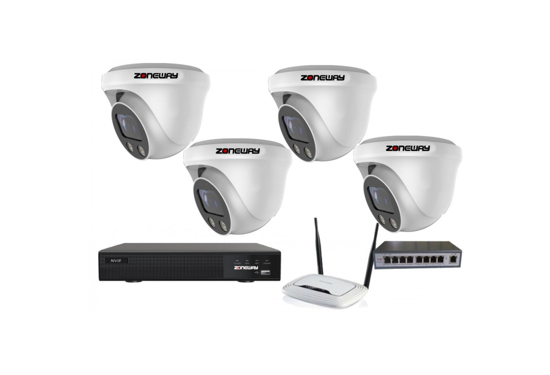 5MPx kamerový IP POE set - 4x NC960, POE switch 4 + 1, NVR | ZONEWAY 4-NC960-3016