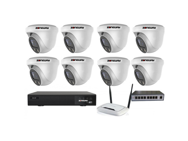 5MPx kamerový IP POE set - 8x NC960, POE switch 8 + 1, NVR | ZONEWAY 8-NC960-3016