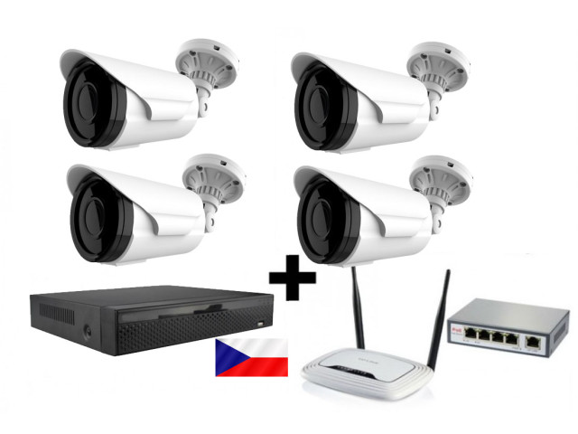 5MPx kamerový IP POE set ZONEWAY - 4x NC965, NVR 2104, router, POE switch 4 + 1