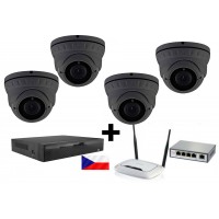 5MPx H265 kamerový IP POE set Zoneway - 4x dome kamera NC960, NVR 2104, router, POE switch 4 + 1