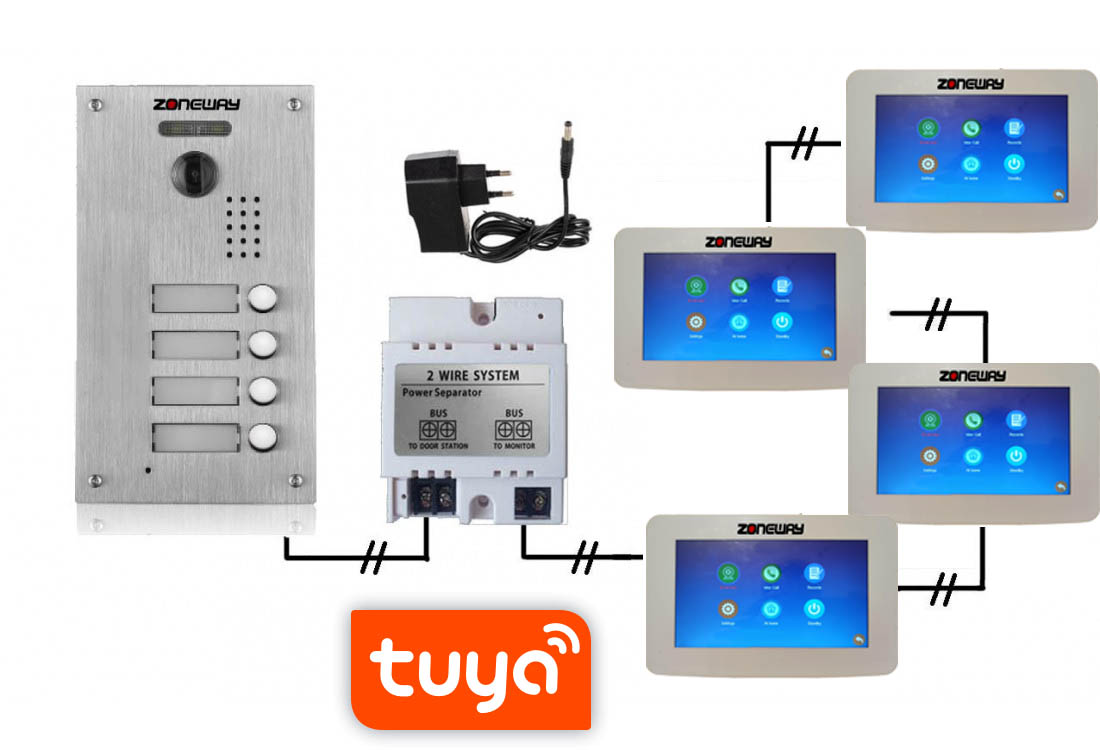 Set WIFI P2P TUYA videozvonku | ZONEWAY ZW-777 + ZW-738-4