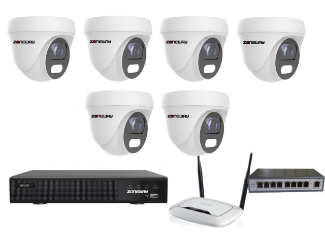8MPx COLORVU kamerový IP POE set - 6x NC962, POE switch 8+ 1, NVR3016 | ZONEWAY 6-NC962+3016