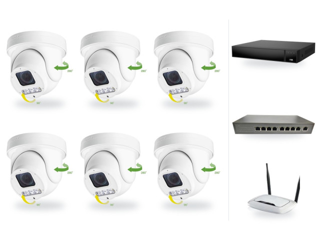 6Mpx PTZ kamerový IP PoE set, 6x mini PTZ so 4x zoomom, NVR3016, PoE switch 8+1, router | ZONEWAY 6-X4DM6S-3016