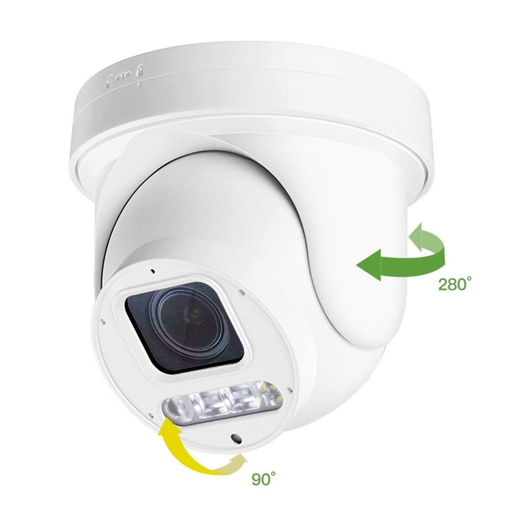Vonkajšia mini PTZ IP kamera HICO X4D-M6S – pohľad spredu, motorizovaný objektív 2,8–12 mm