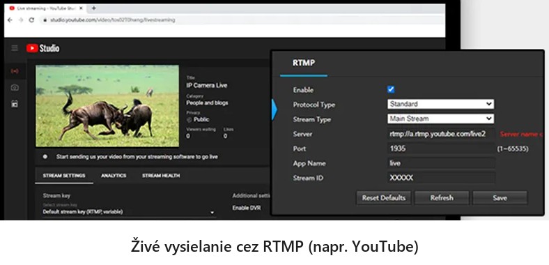 Živé vysielanie cez RTMP (napr. YouTube) – kamera HICO X4D-M6S
