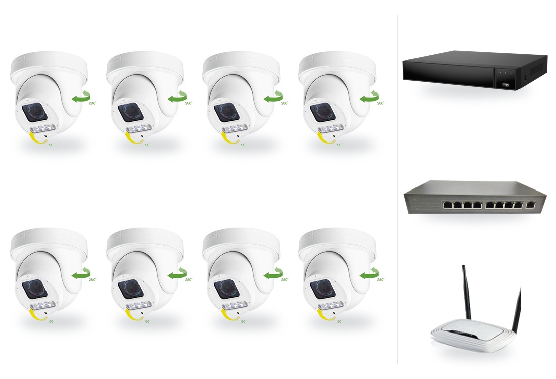 Kamerový set 8x mini PTZ HICO X4D-M6S s rekordérom NVR3016, PoE switchom a routerom Kamerový set 8x mini PTZ HICO X4D-M6S s rekordérom NVR3016, PoE switchom a routerom – ilustračná foto